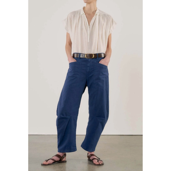 Nili Lotan Shon Pants Womens 8 (30x26) Navy Corduroy Barrel Wide Bowleg USA